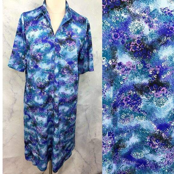Vintage 60s House Dress Alice Of California Shift Psychedelic Sz L Mumu Groove - Picture 1 of 14